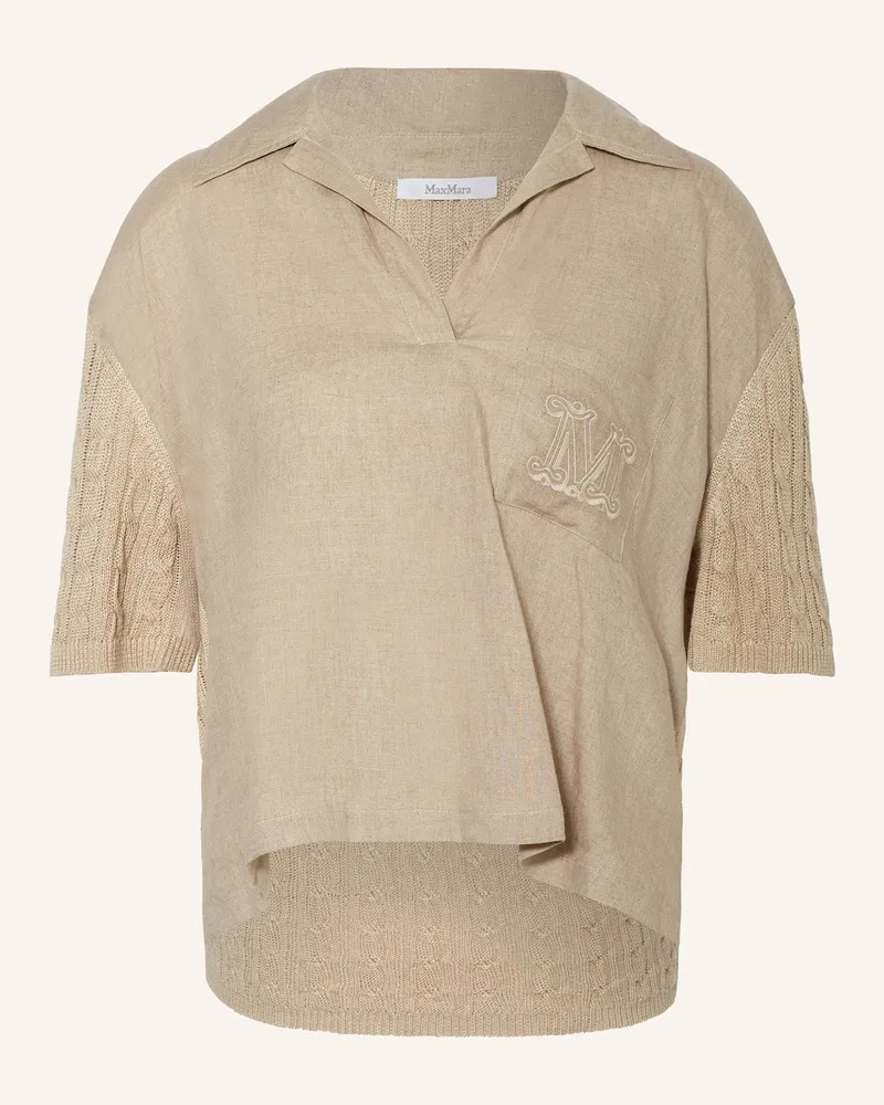 Max Mara Blusenshirt PAVIDI aus Leinen im Materialmix Taupe