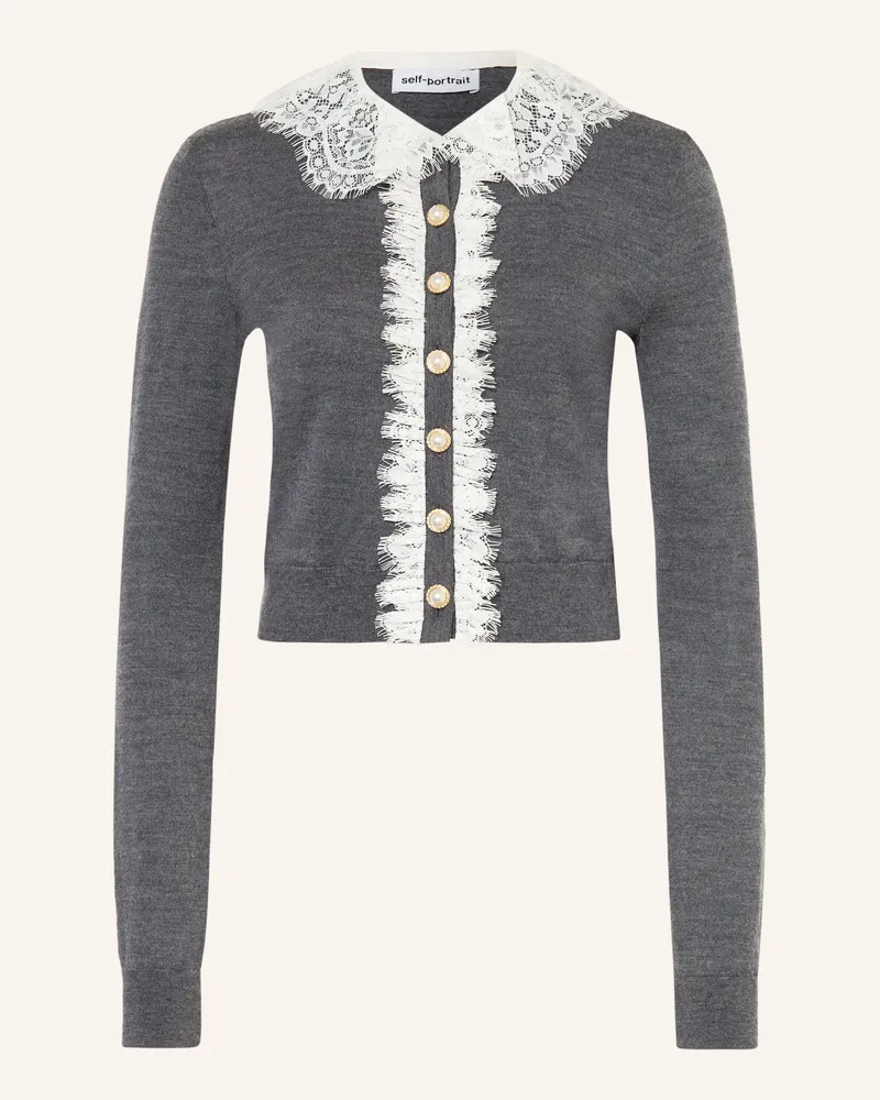 Self-Portrait Strickjacke Mit Schmucksteinen Und Spitze grau Dunkelgrau
