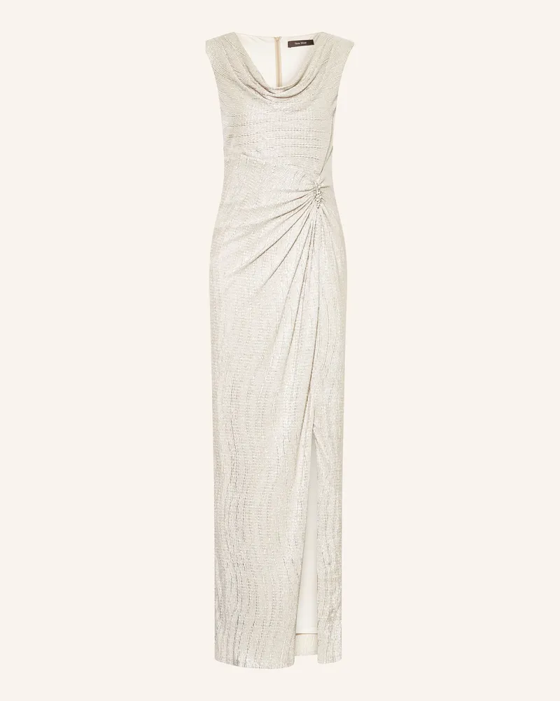 Vera Mont Abendkleid aus Brokat mit Schmucksteinen Creme