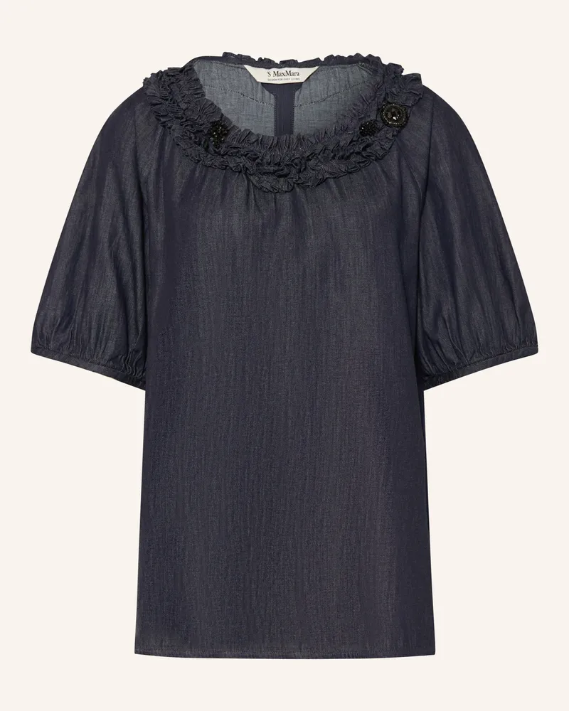 Max Mara Blusenshrit Catia In Jeansoptik Mit Schmucksteinen blau Dunkelblau