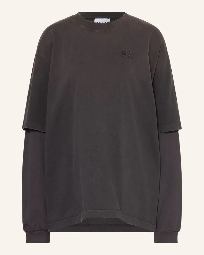 Ganni Oversized-Longsleeve braun Dunkelgrau