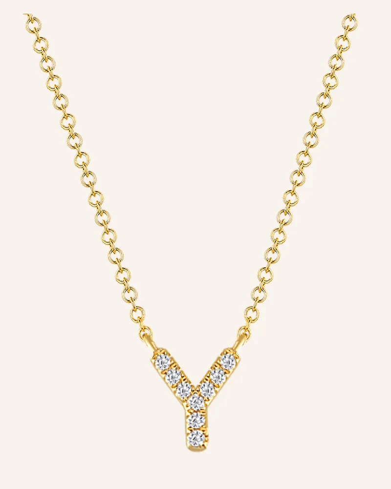 Leaf INITIALIEN Halskette „Y“ aus 14 Karat Gelbgold mit Diamanten Gold