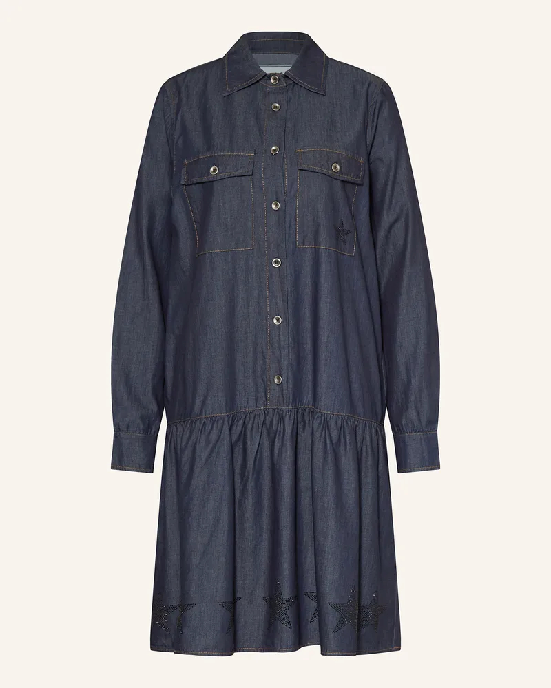 Grace Hemdblusenkleid in Jeansoptik mit Schmucksteinen Dunkelblau