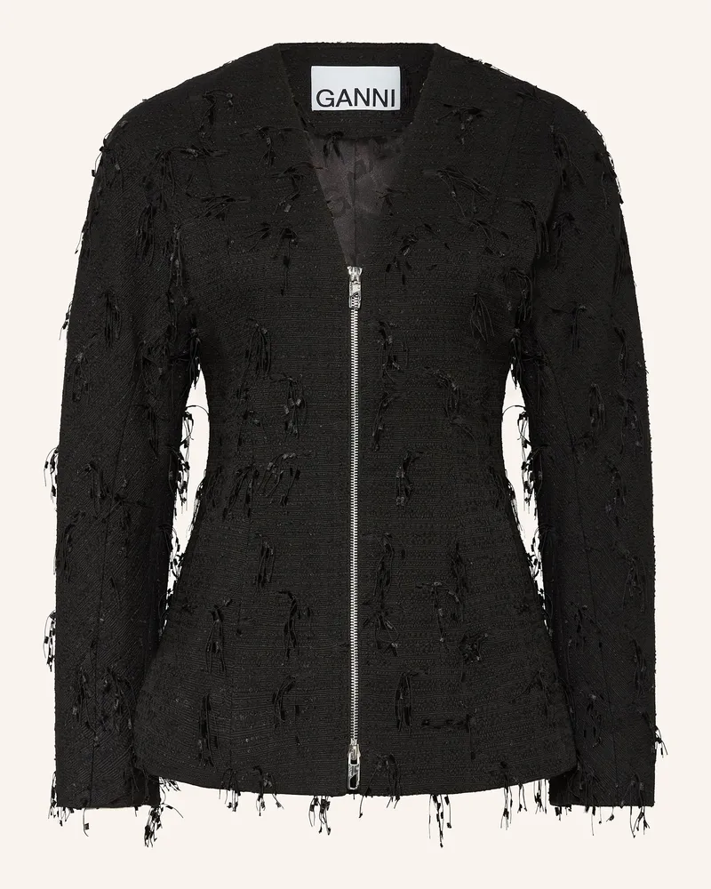 Ganni Tweed-Blazer Schwarz