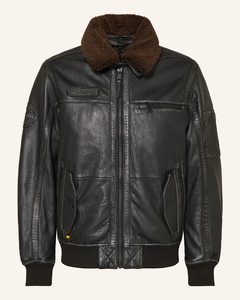 Camel Active Lederjacke Mit Abnehmbarem Kunstfell-Kragen schwarz Schwarz