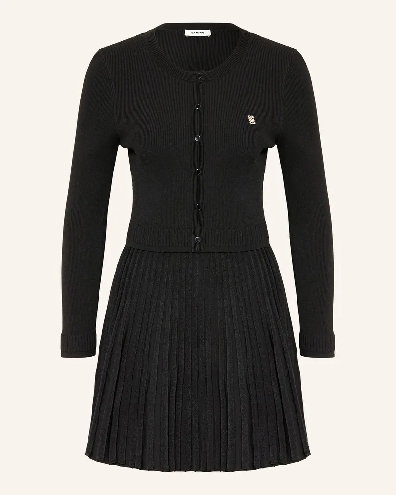 Sandro Strickkleid Mit Plissees schwarz Schwarz