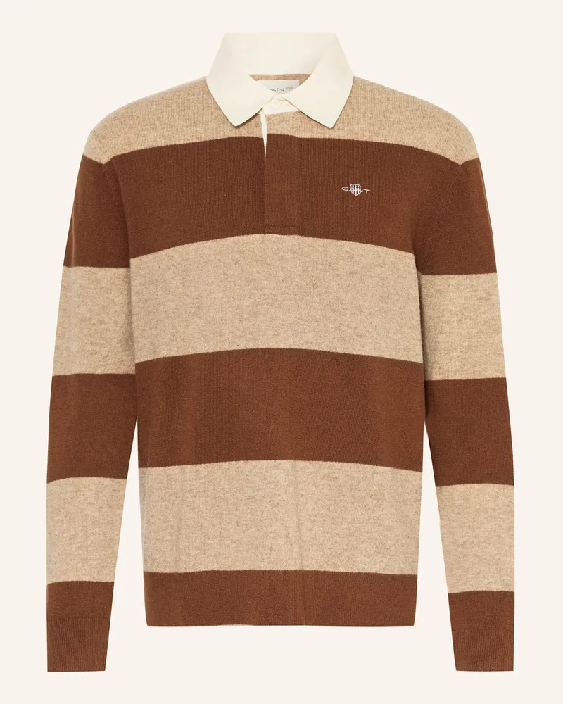Gant Strick-Rugbyshirt Hellbraun