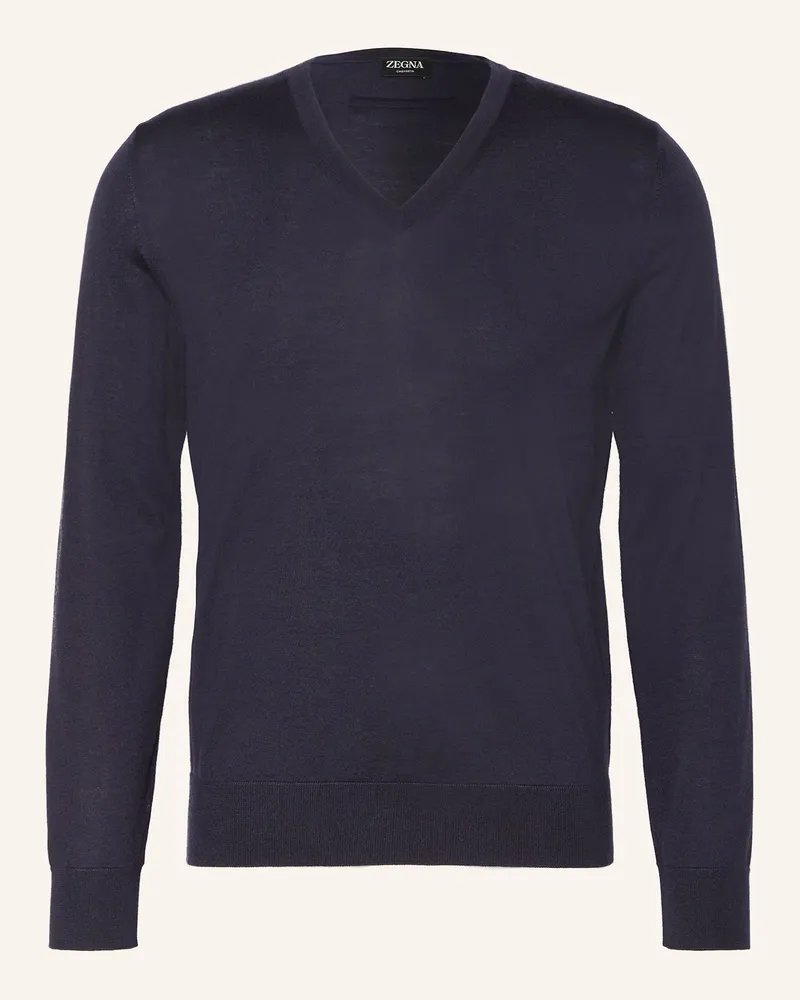 Ermenegildo Zegna Cashmere-Pullover CASHSETA mit Seide Dunkelblau