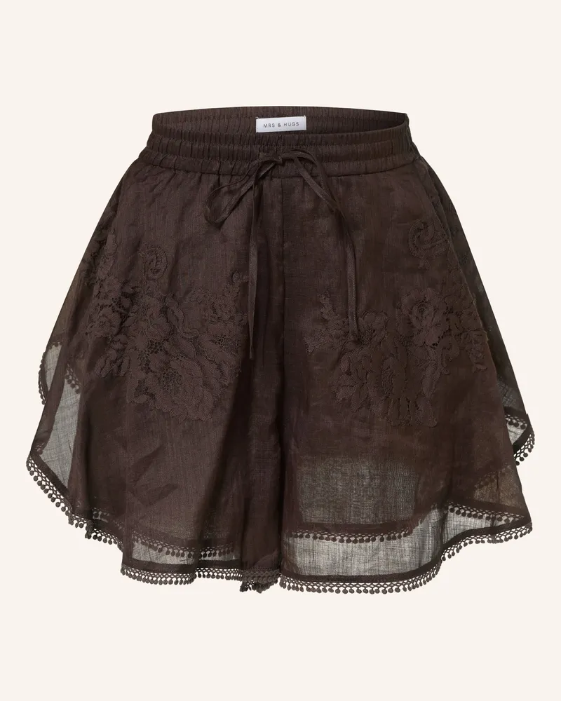 Mrs & HUGS Shorts Mit Spitze braun Dunkelbraun