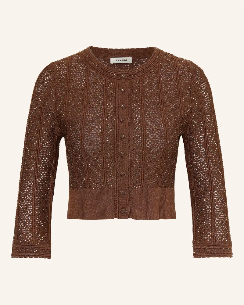 Sandro Strickjacke Mit 3/4-Arm Und Schmucksteinen braun Dunkelbraun