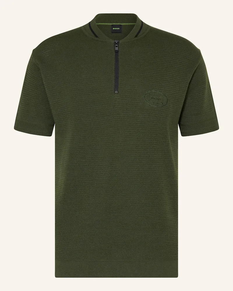 HUGO BOSS Strick-Poloshirt MESH HERITAGE Dunkelgrün