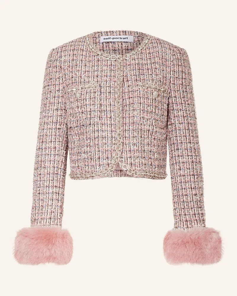 Self-Portrait Bouclé-Jacke mit Glitzergarn und Schmucksteinen Pink