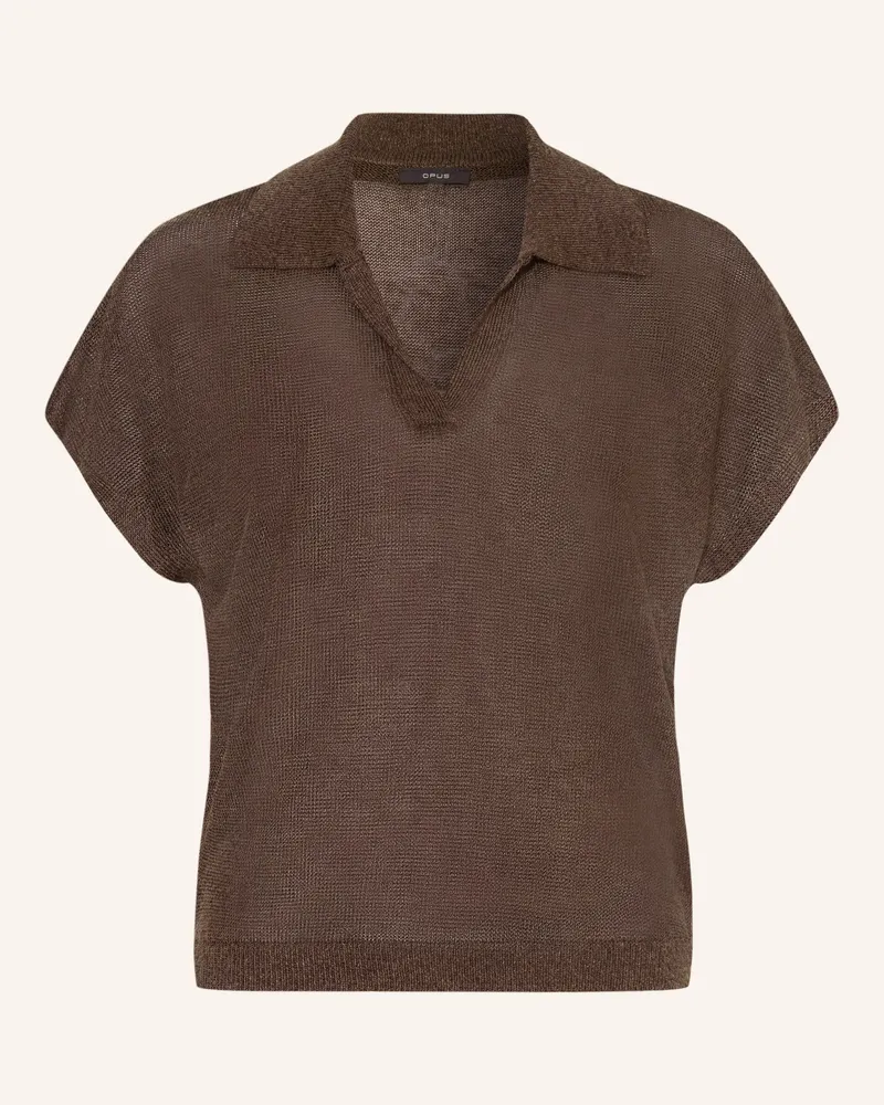 OPUS Strick-Poloshirt Pazil Mit Leinen braun Dunkelbraun