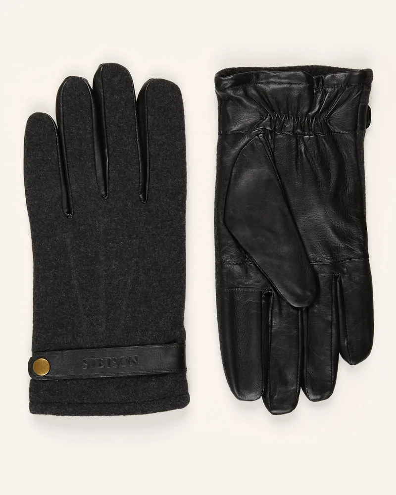 Stetson Lederhandschuhe schwarz Dunkelgrau