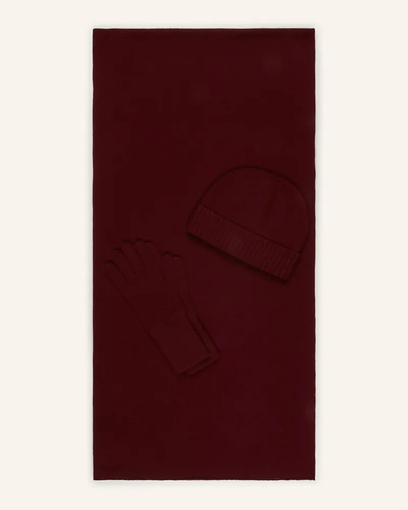 ALLUDE Set: Schal, Mütze und Handschuhe Dunkelrot