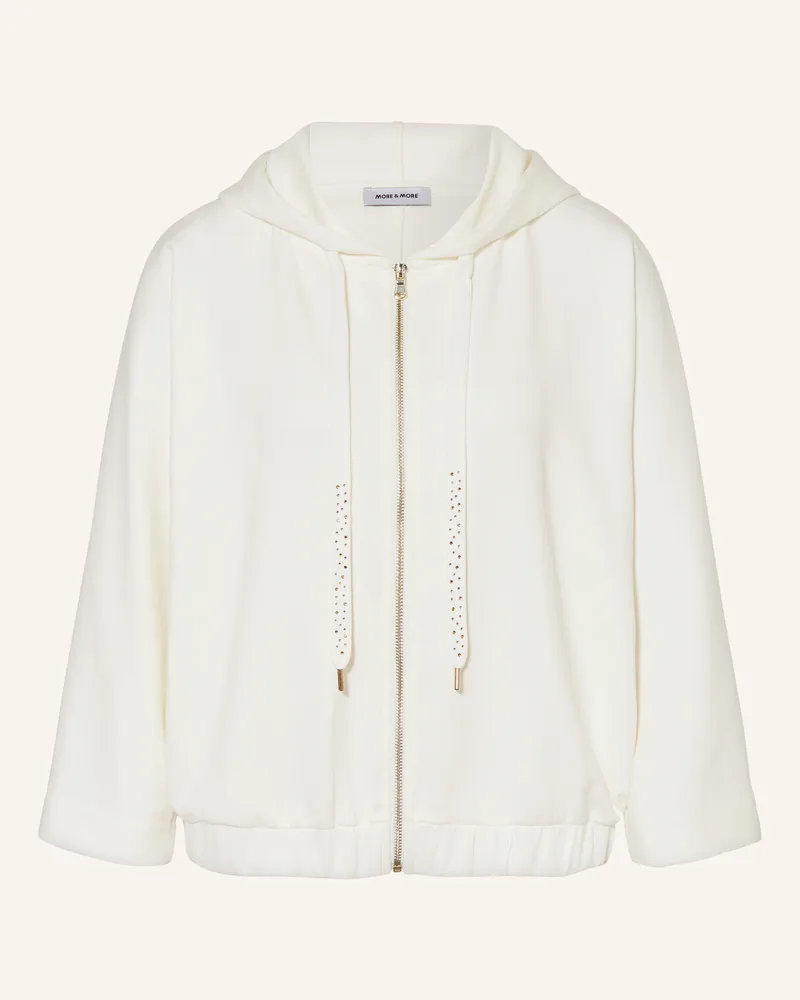 More & More Sweatjacke mit 3/4-Arm und Schmucksteinen Weiss