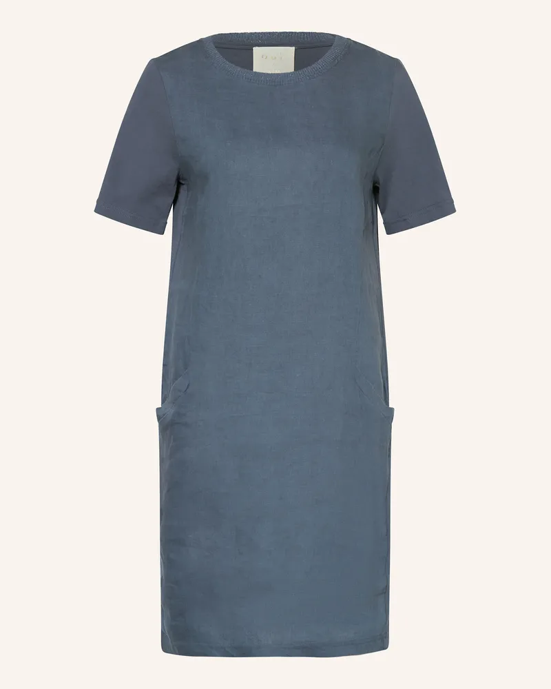 Oui  Kleid im Materialmix mit Leinen Dunkelblau