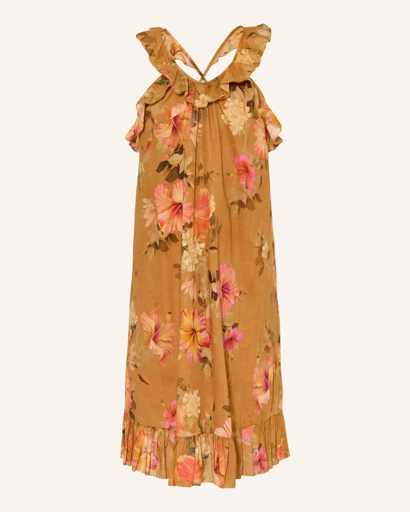 Zimmermann Kleid Mahon Mit Rüschen beige Cognac