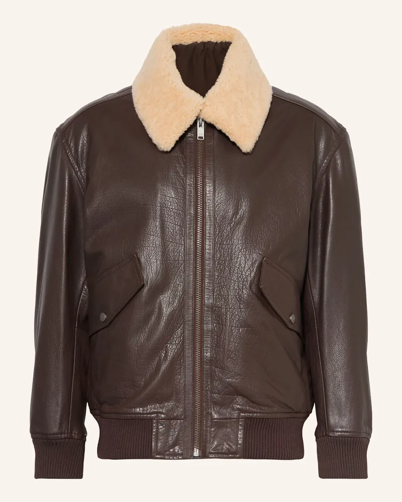 HUGO BOSS Lederjacke Jopeak Mit Abnehmbarem Kragen braun Dunkelbraun