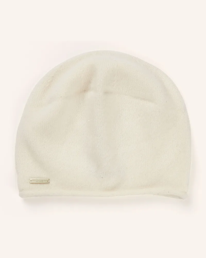 Seeberger Cashmere-Mütze mit Pailletten und Glitzergarn Creme