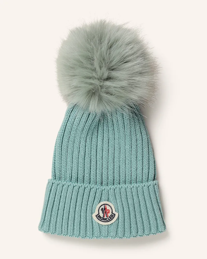 Moncler Mütze mit Kunstpelzbommel Mint