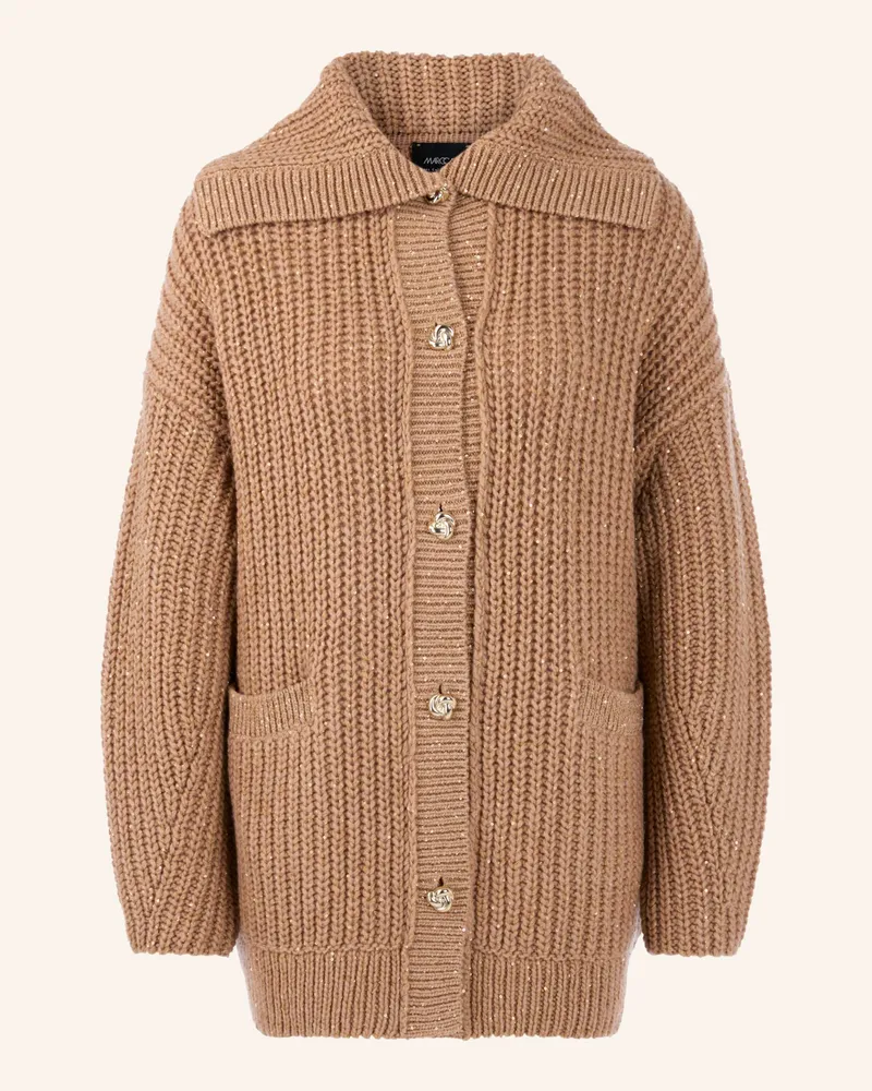 Marc Cain Oversized-Strickjacke mit Cashmere und Pailletten Camel