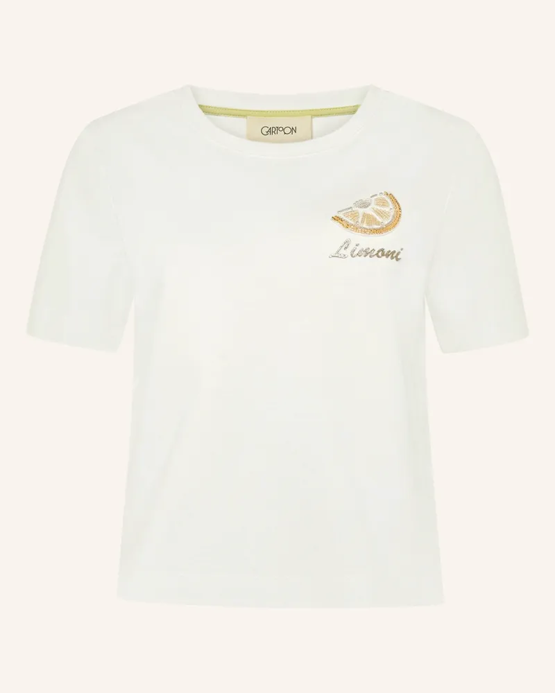 Cartoon T-Shirt mit Glitzergarn Weiss