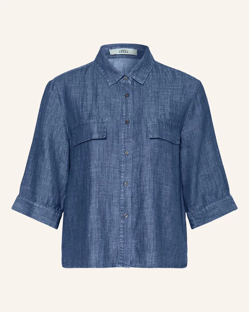 0039 Italy Hemdbluse mit 3/4-Arm in Jeansoptik Dunkelblau