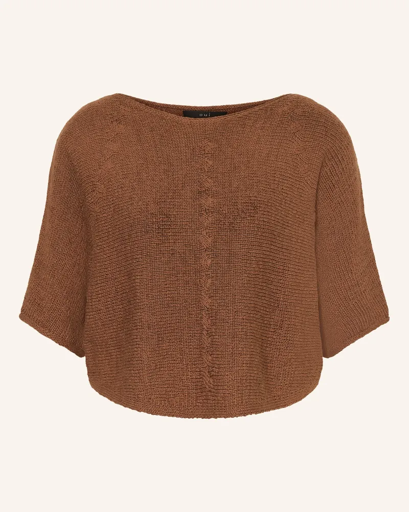 Oui  Strickshirt mit 3/4-Arm Braun
