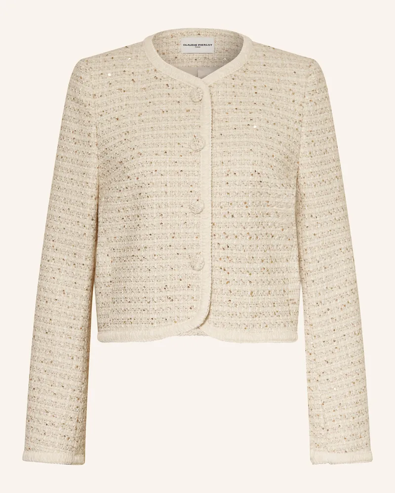 Claudie Pierlot Tweed-Jacke mit Pailletten Ecru