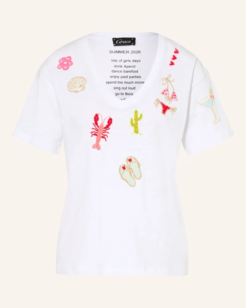Grace T-Shirt mit Schmuckperlen Weiss