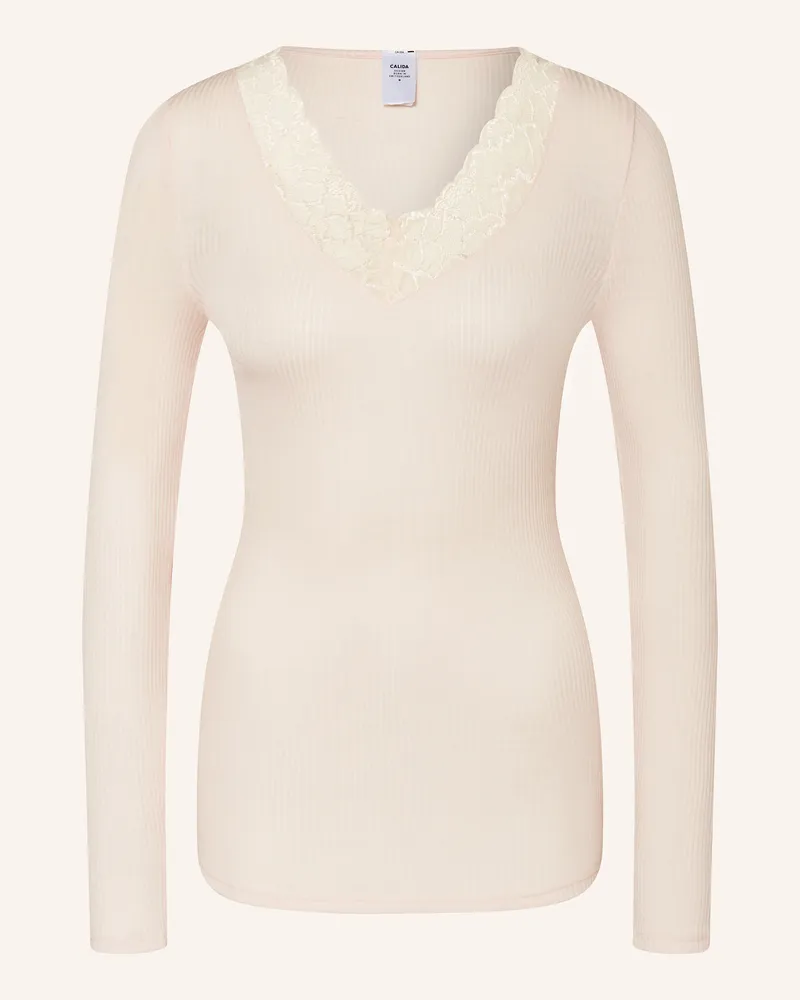 Calida Longsleeve SILKY WOOL LACE aus Merinowolle mit Seide Hellrosa