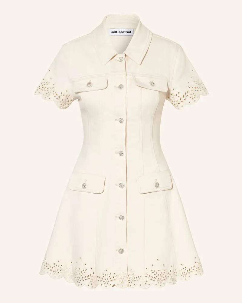 Self-Portrait Jeanskleid Mit Lochspitze Und Schmucksteinen beige Creme