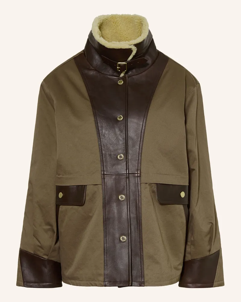 Sandro Jacke Mit Kunstfell-Kragen gruen Oliv