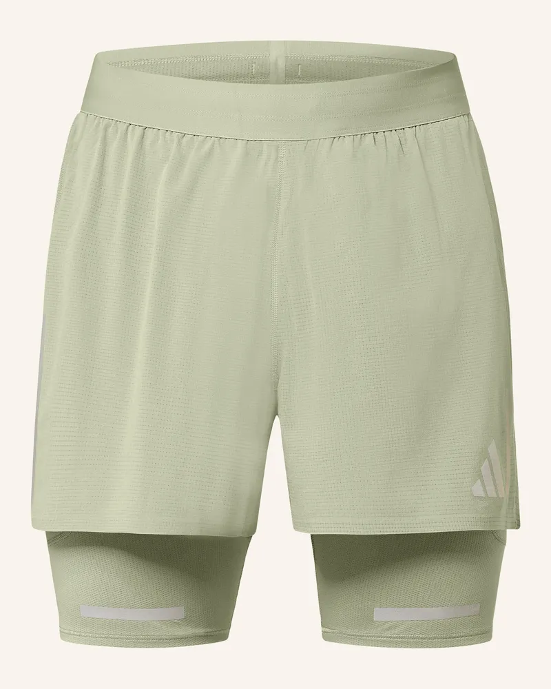 adidas 2-in-1-Laufshorts ULTIMATE RUNNING REFLECTIVE Hellgrün