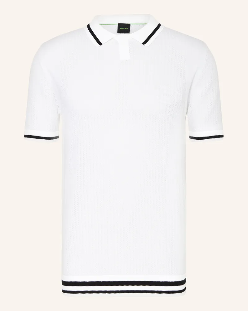 HUGO BOSS Strick-Poloshirt MESH HERITAGE Weiss