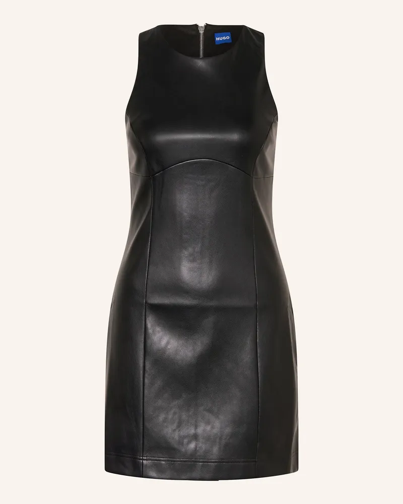 HUGO BOSS Kleid KOEKLUS in Lederoptik Schwarz