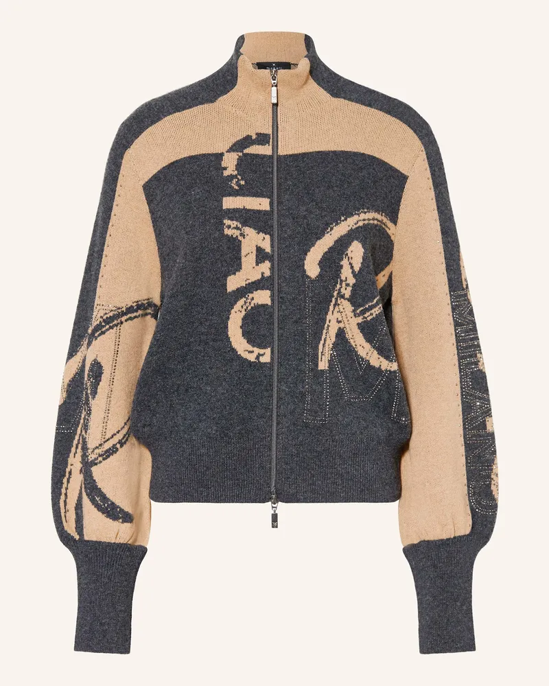 monari Strickjacke mit Schmucksteinen Dunkelgrau