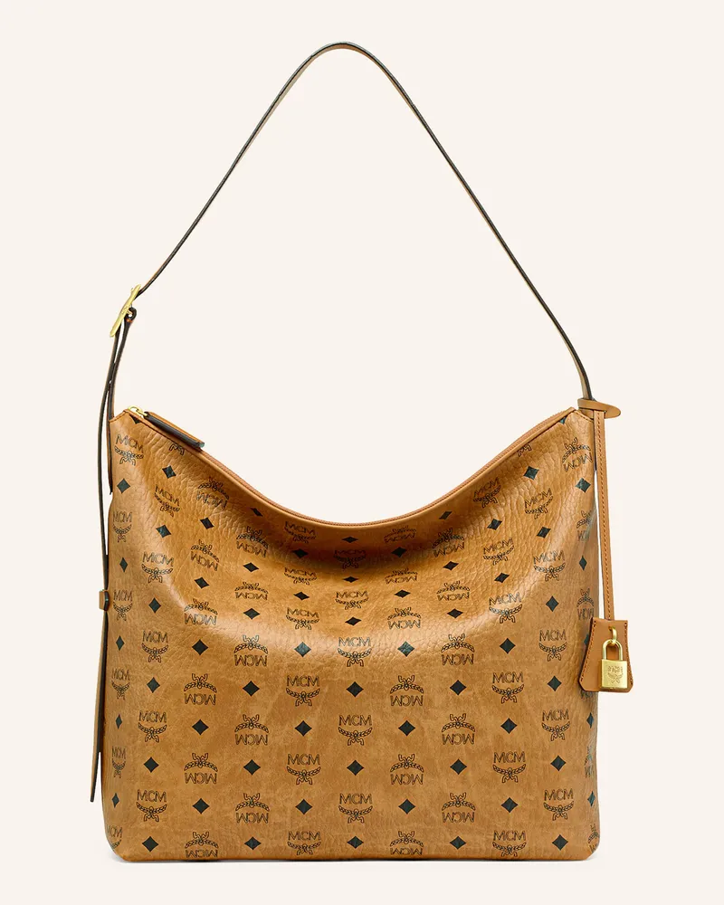 MCM Beuteltasche Aren Visetos Large braun Cognac