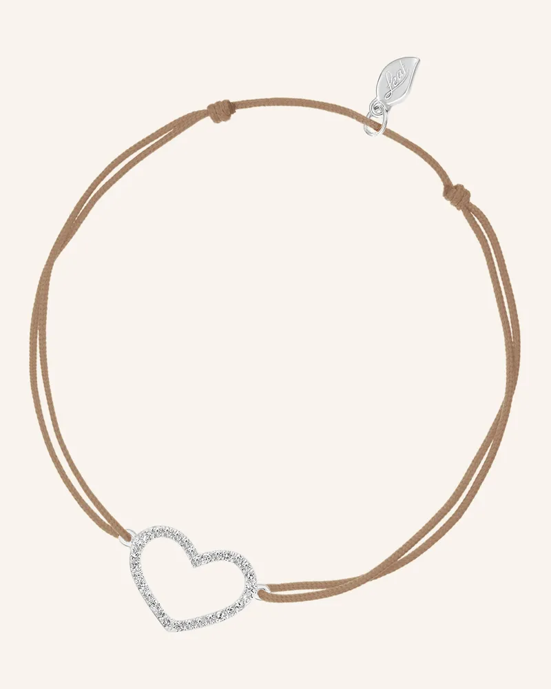 Leaf Freundschaftsarmband HEART aus 18 Karat Weißgold mit Diamanten Beige