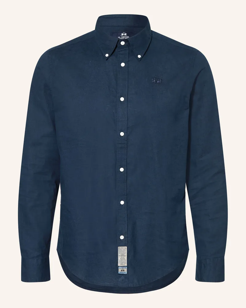 La Martina Hemd Regular Fit Mit Leinen blau Dunkelblau