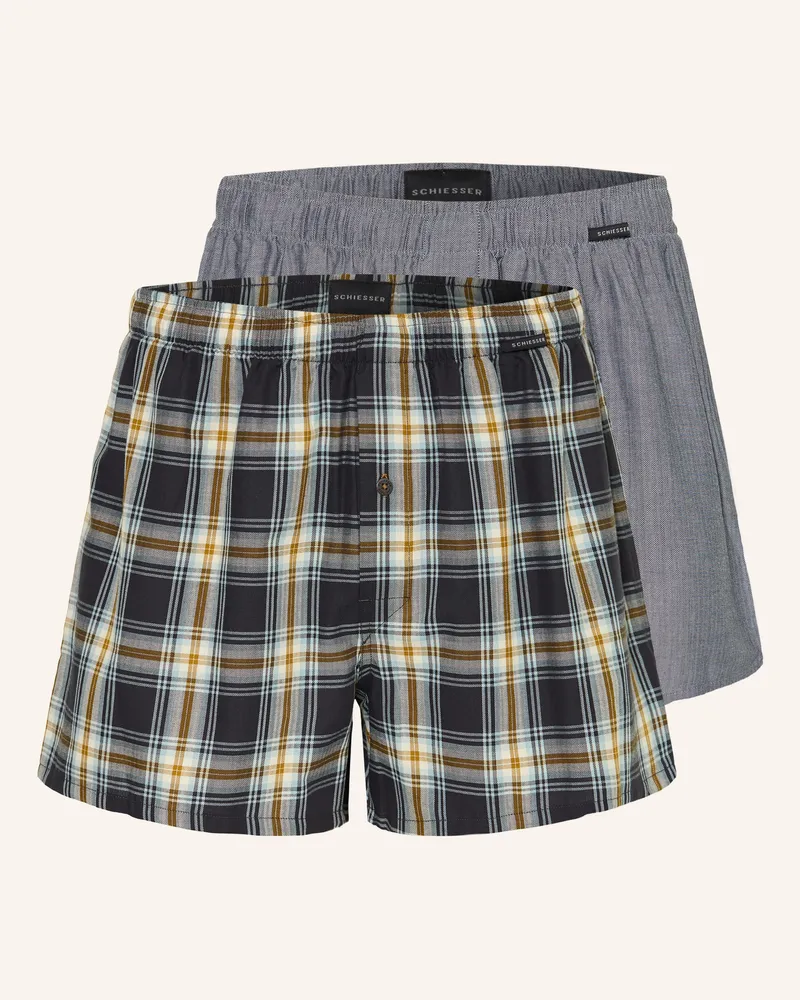 Schiesser 2er-Pack Web-Boxershorts grau Dunkelblau
