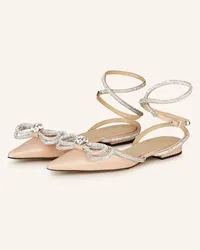 Mach & Mach Slingballerinas DOUBLE BOW mit Schmucksteinbesatz Beige