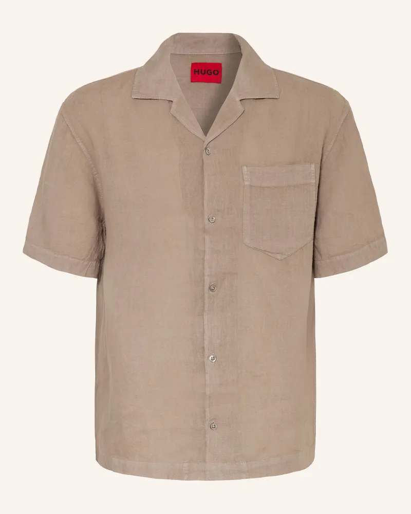 HUGO BOSS Resorthemd EXOLINO Comfort Fit aus Leinen Taupe