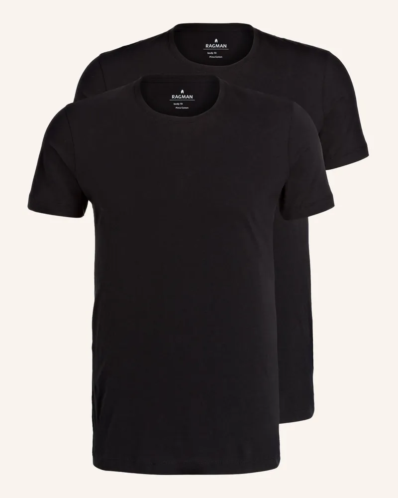 Ragman 2er-Pack T-Shirts Schwarz