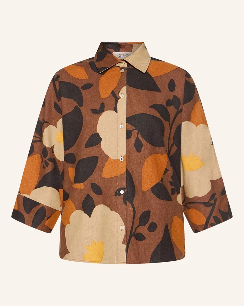 Cartoon Bluse Mit Leinen Und 3/4-Arm braun Braun