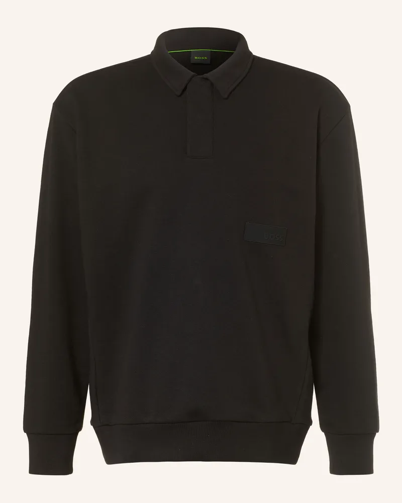 HUGO BOSS Sweat-Poloshirt Placket schwarz Schwarz