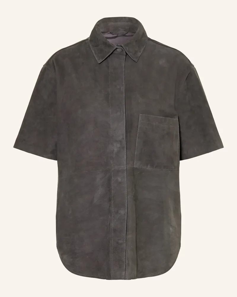 Mrs & HUGS Hemdbluse Aus Leder grau Dunkelgrau
