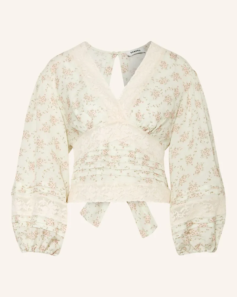 Sandro Blusenshirt Mit Leinen Und Spitze pink Hellgrün