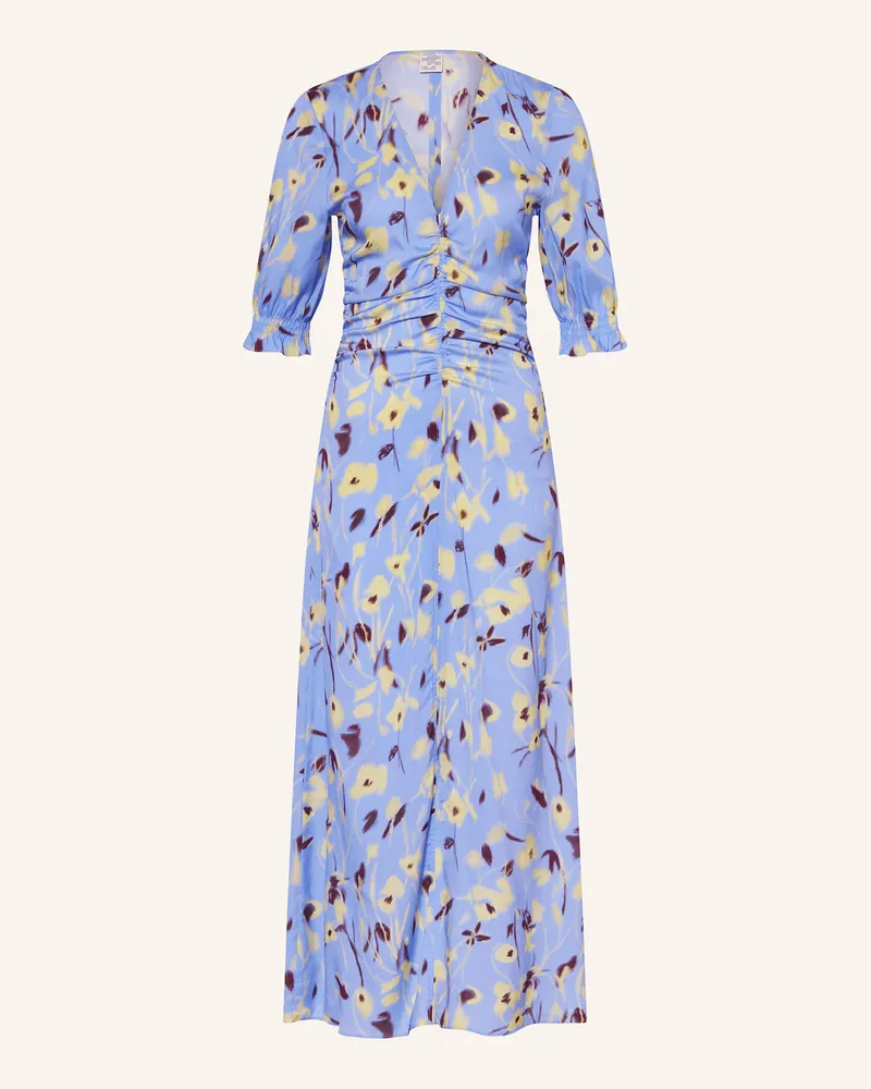 Baum und Pferdgarten Seidenkleid AMMA Neonblau